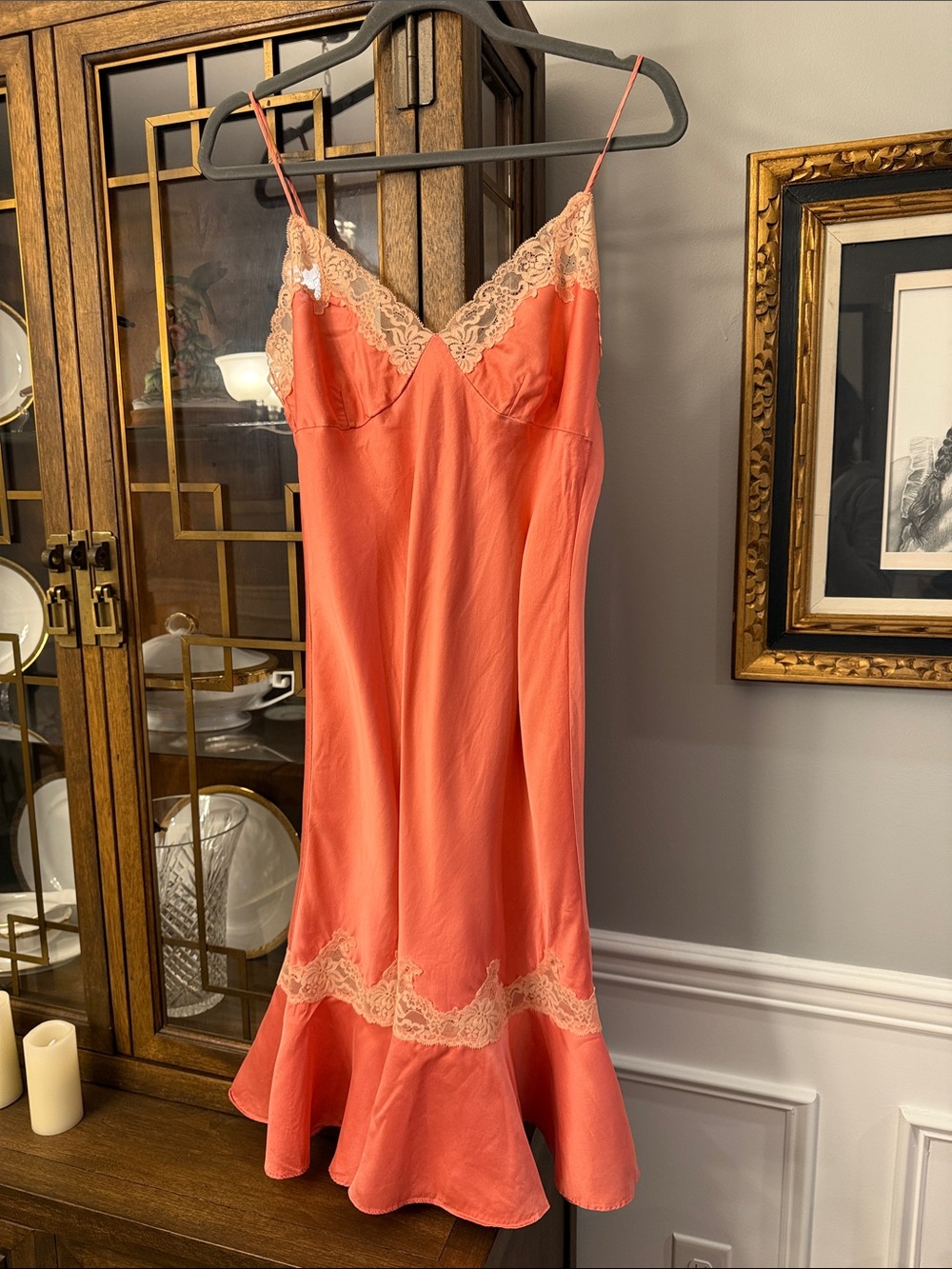 Victoria's Secret Coral Pink Silk Lace Slip Dress